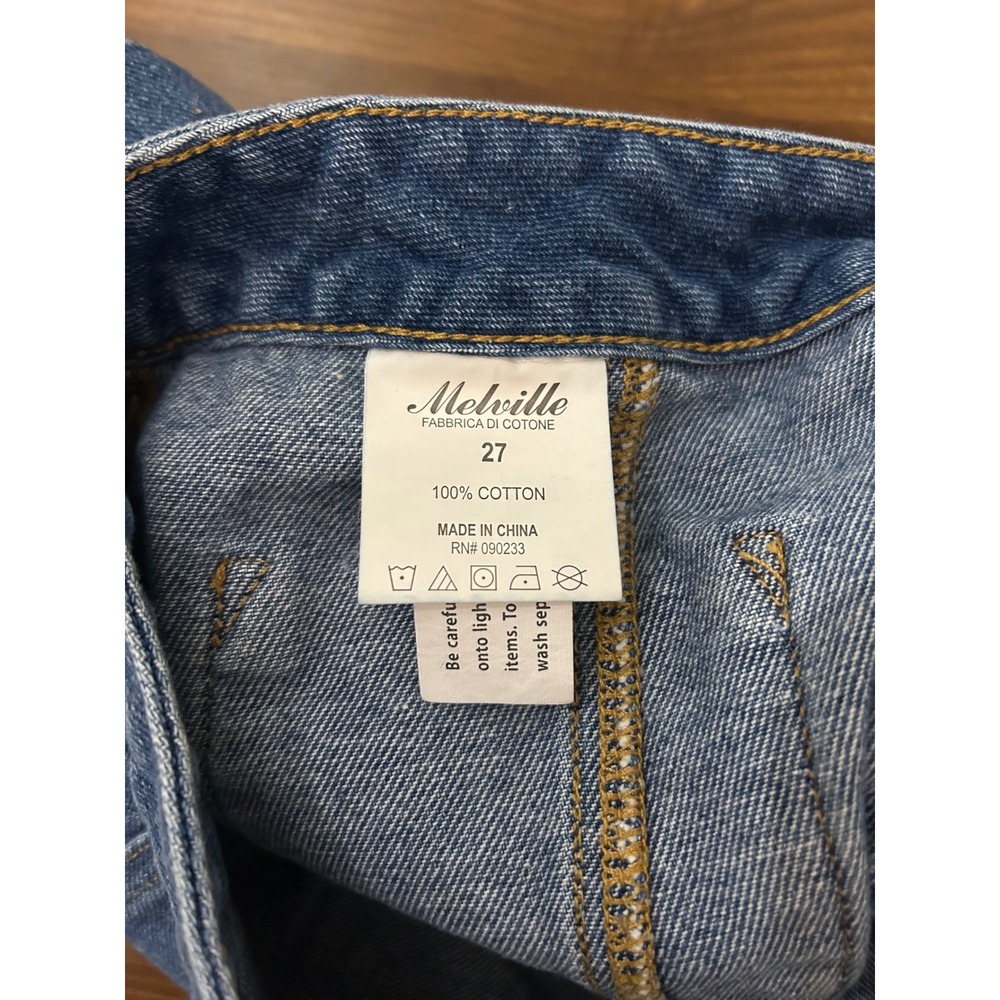 Melville‎ Blue Denim Mini Skirt Women Size 27 Button Front A-Line Pockets - Picture 7 of 9